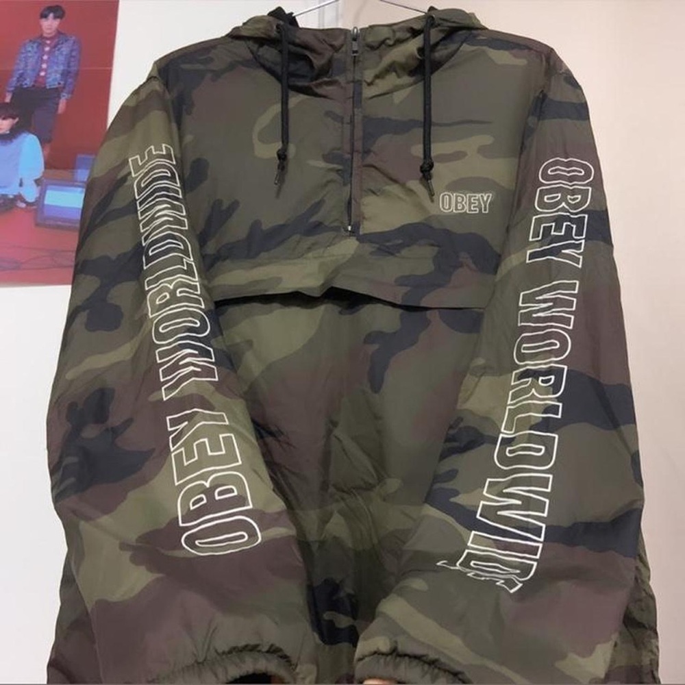 OBEY Women’s Camo Windbreaker Quarter Zip Hoodie